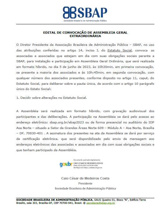 EDITAL DE CONVOCAÇÃO DE ASSEMBLEIA GERAL EXTRAORDINÁRIA